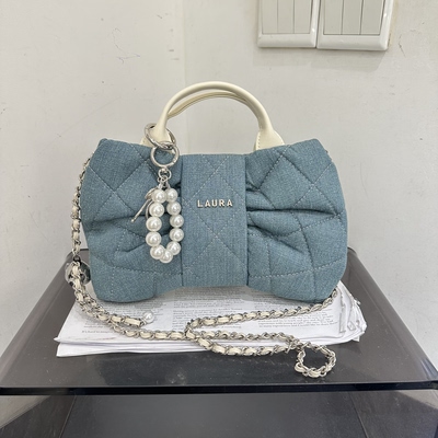 劳拉时黛新款时尚蝴蝶结链条单肩斜挎包休闲女包简约手提菱格洋气