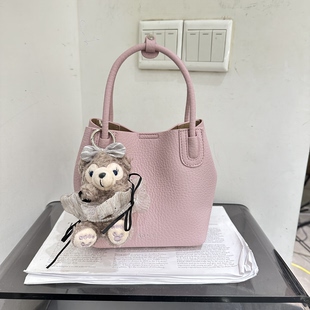 劳拉时黛新款时尚手提荔枝纹水桶子母包小众潮时尚休闲斜挎女包