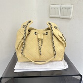 小d家新款 菱格链条抽绳腋下包大容量休闲慵懒风软皮单肩斜挎女包