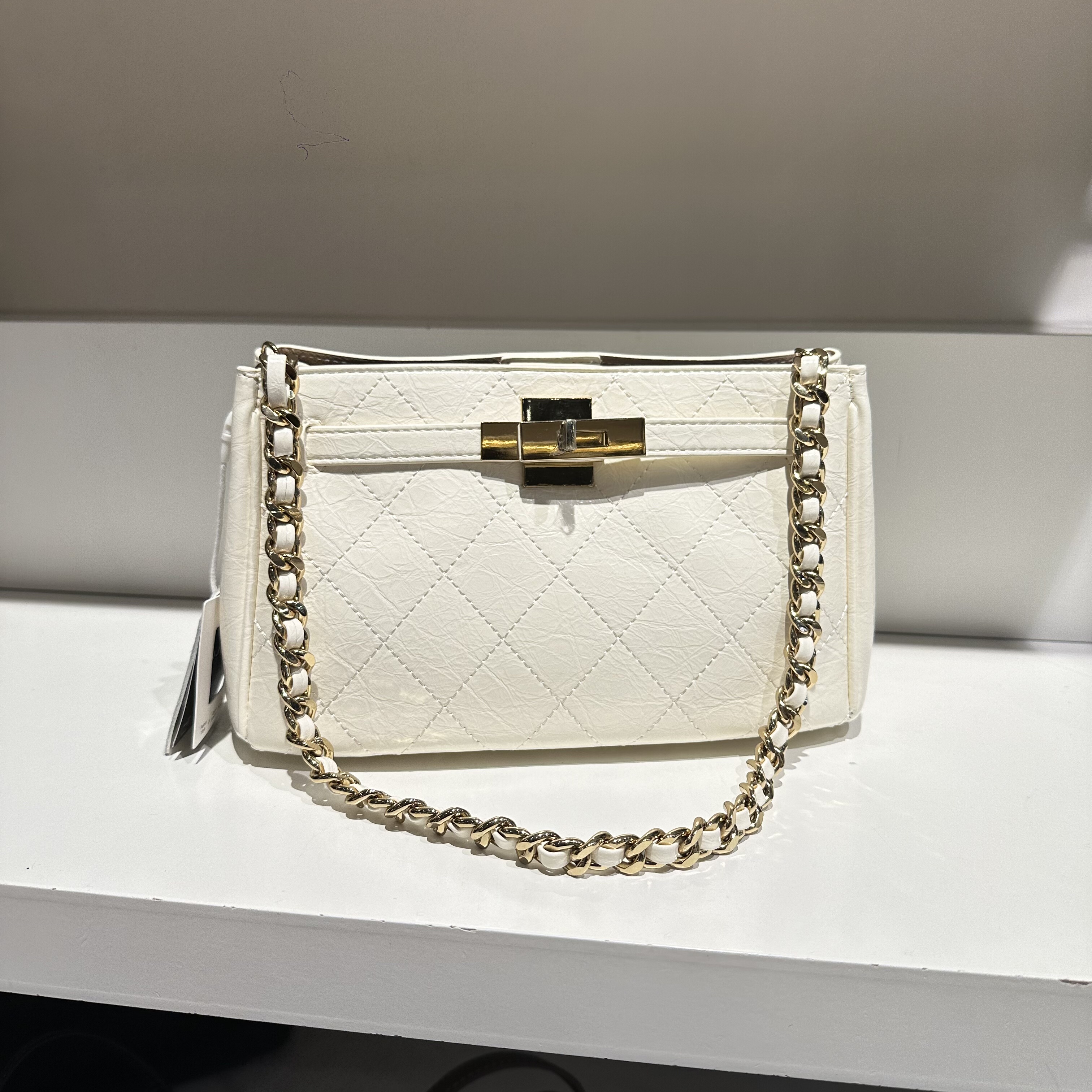 新款黑白色复古休闲慵懒风菱格链条单肩腋下凯莉包斜挎包实用百搭