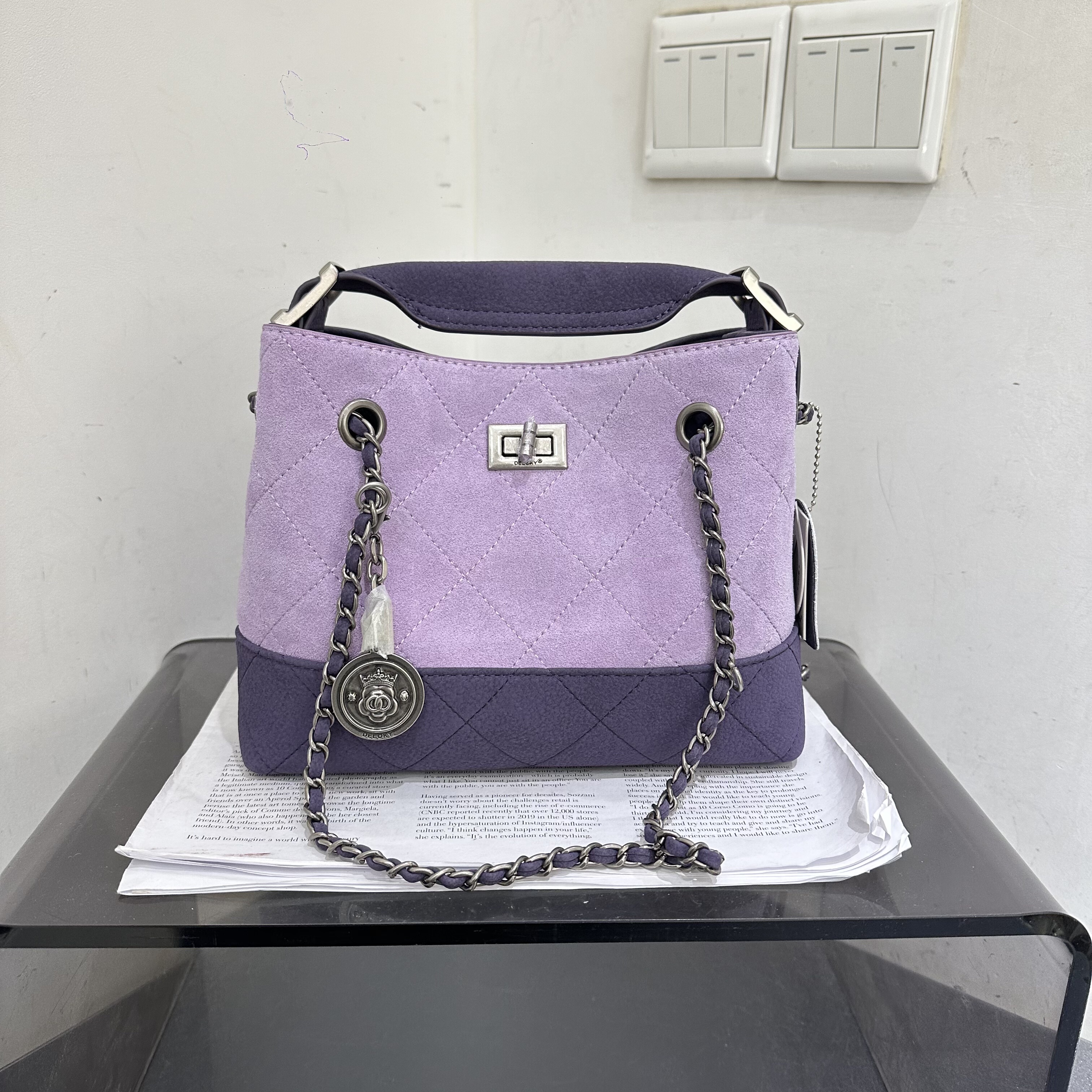 小d家新款复古休闲慵懒风软皮手提磨砂皮单肩斜挎女包菱格链条包