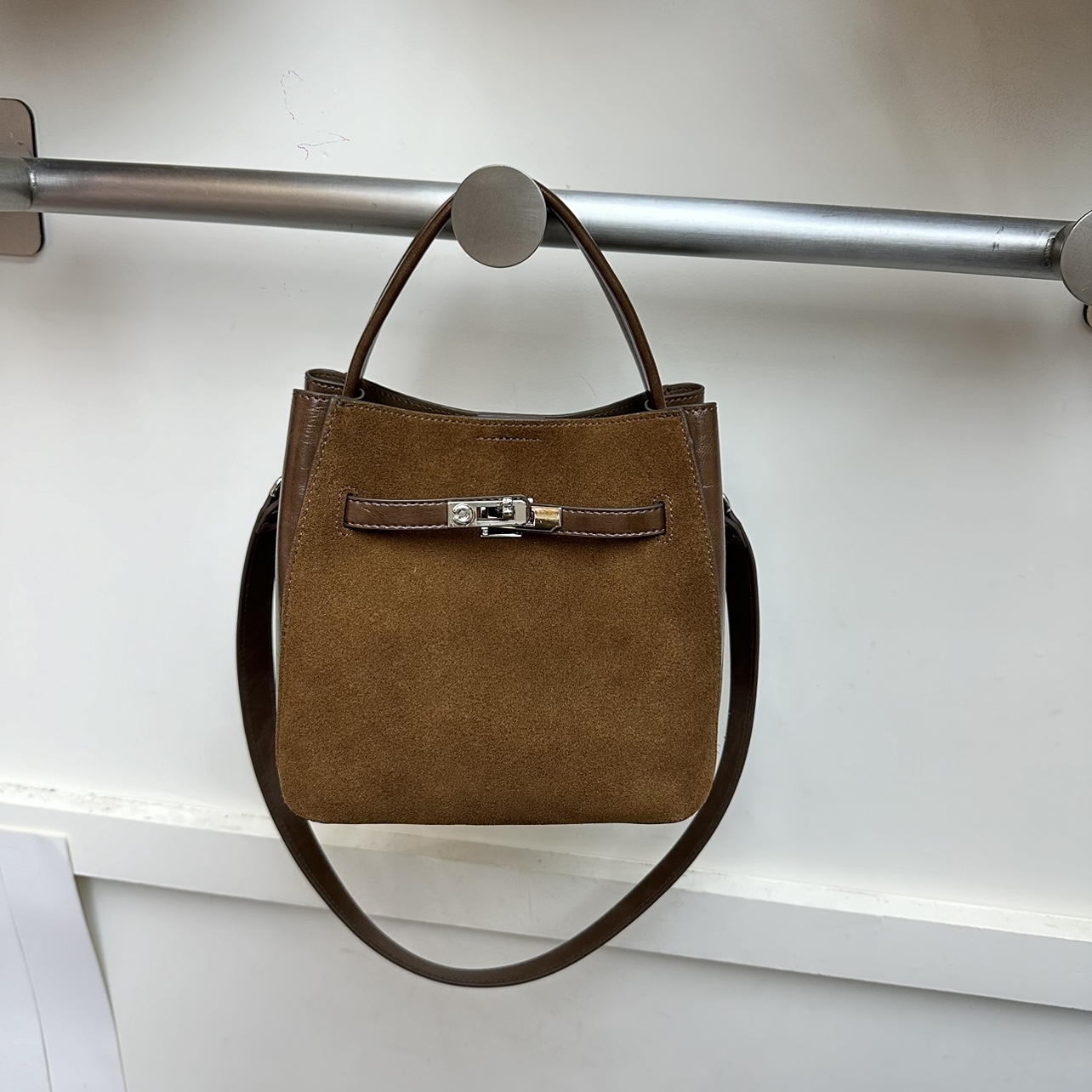 复古磨砂皮手提水桶包包纯色韩版简约百搭休闲单肩斜挎子母包女包