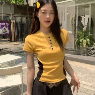 复古辣妹短袖 新款 美式 t恤女夏季 露肚脐气质上衣日系 修身 显瘦短款