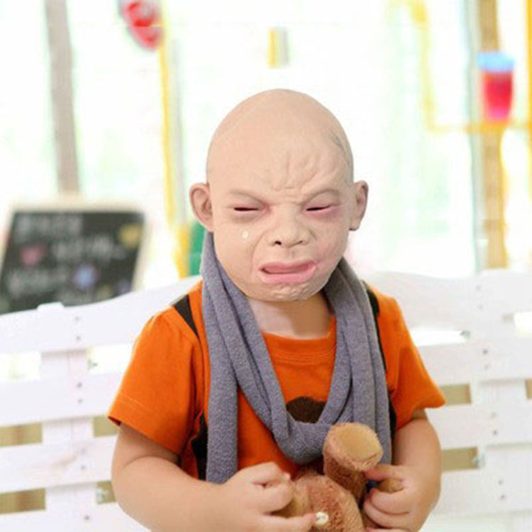 万圣搞怪光头婴儿哭泣面具生气哭娃宝贝头套宝宝搞笑整盅奔腾娃娃