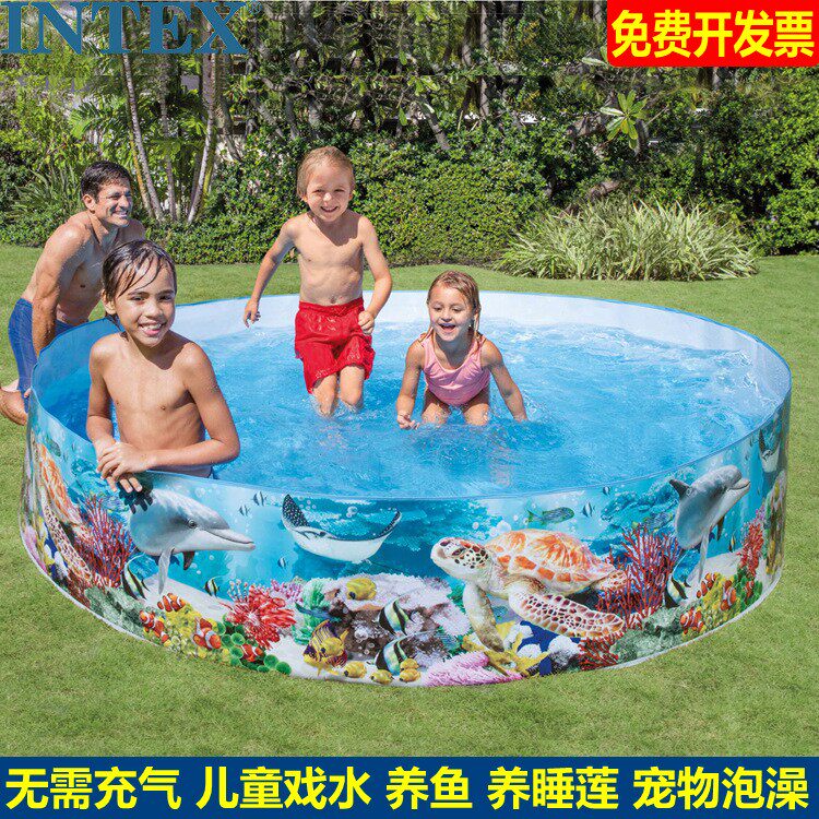 正品加厚intex免充气硬胶海洋动物水池养钓鱼睡莲宠物泡澡大泳池