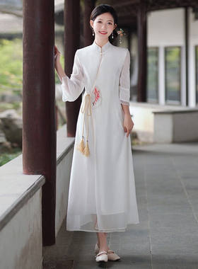 忆念素仙2024春季新款汉服女古装改良唐装古风女装中国风茶人服雪
