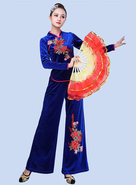 布力潘民族舞蹈红灯笼服装演出服女广场舞秧歌金丝绒套装秋冬中老