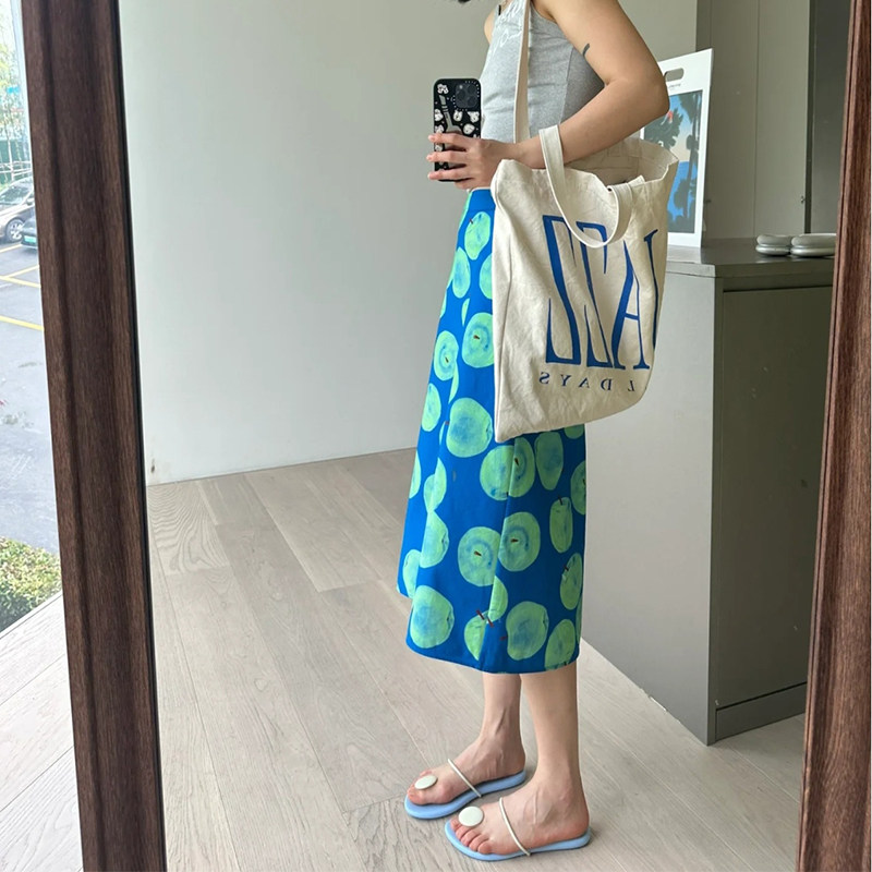 【原厂】SHORT 24春夏新款A型高腰青苹果印花半身裙女士休闲显瘦
