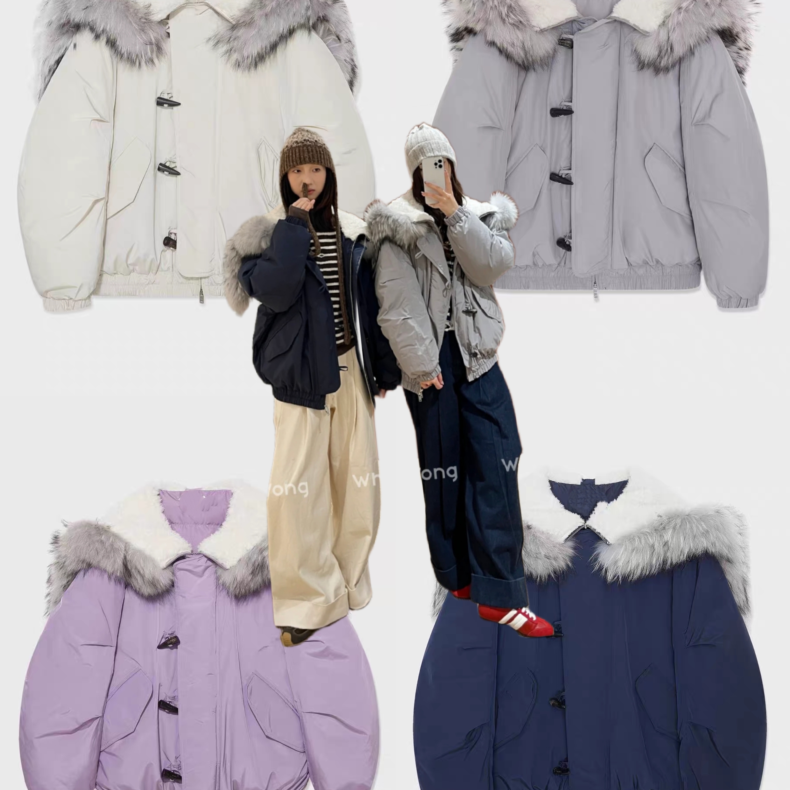 原渠道牛角扣羽绒服连帽