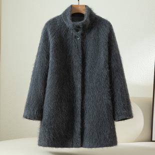 秋冬时尚羊绒大衣中长款拉绒长毛外套气质加厚拉毛羊毛休闲风衣女