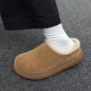 小土豆雪地靴男女秋冬加绒保暖一脚蹬半拖情侣棉鞋外穿包跟勃肯鞋