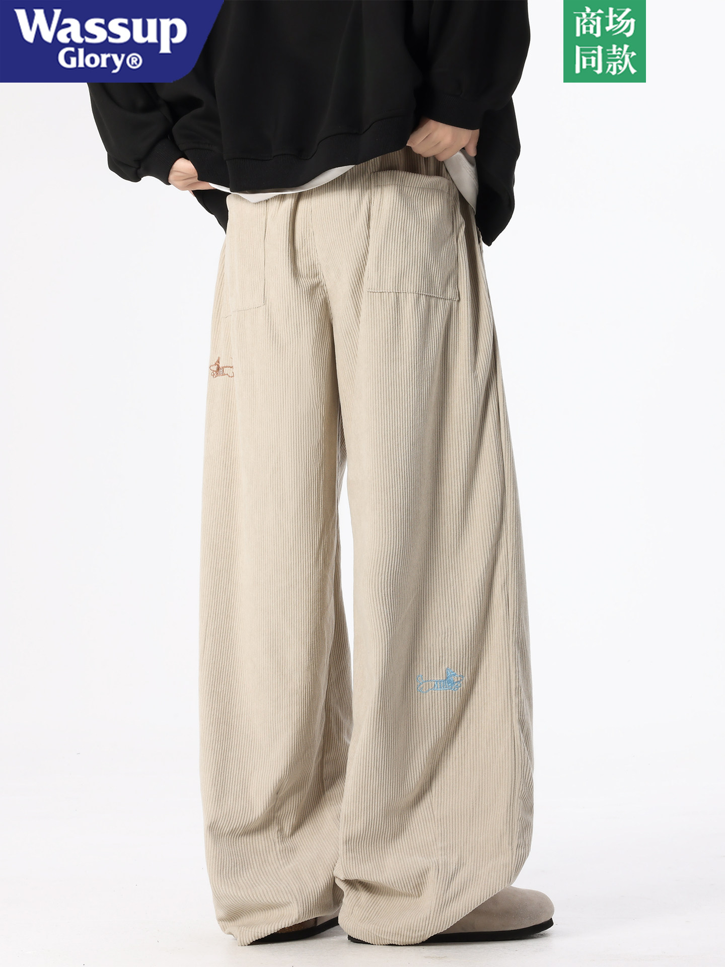 Men's Corduroy Casual Pants: Embroidered Straight-Leg - Product image 4