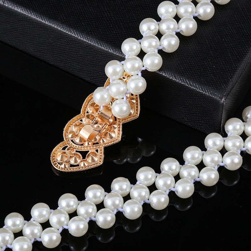 外贸女士腰链腰带腰封 珍珠水钻心复古日系欧美韩版文艺百搭优雅