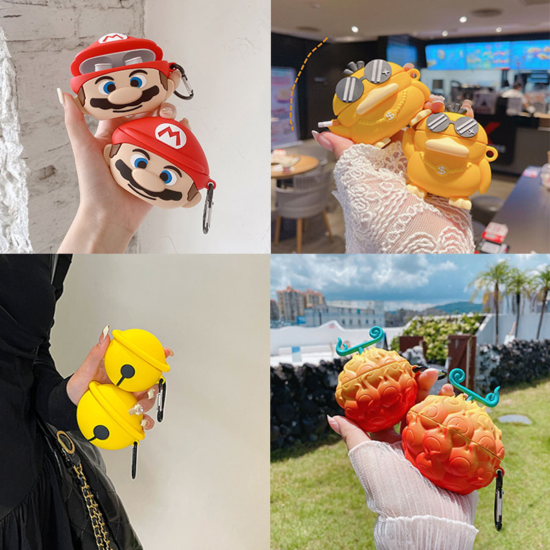 可爱绿毛怪适用倍思W04升级版保护套马里奥倍思WM05耳机套无线蓝牙耳机w04+Pro保护壳w02硅胶M2s软壳E3