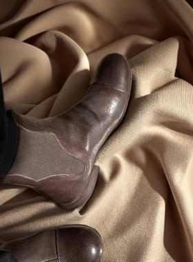 Mantova曼托瓦马丁靴黑色真皮短靴圆头复古粗跟切尔西靴手工女靴