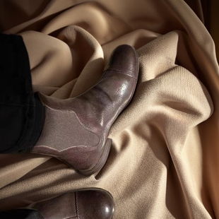 Mantova曼托瓦马丁靴黑色真皮短靴圆头复古粗跟切尔西靴手工女靴