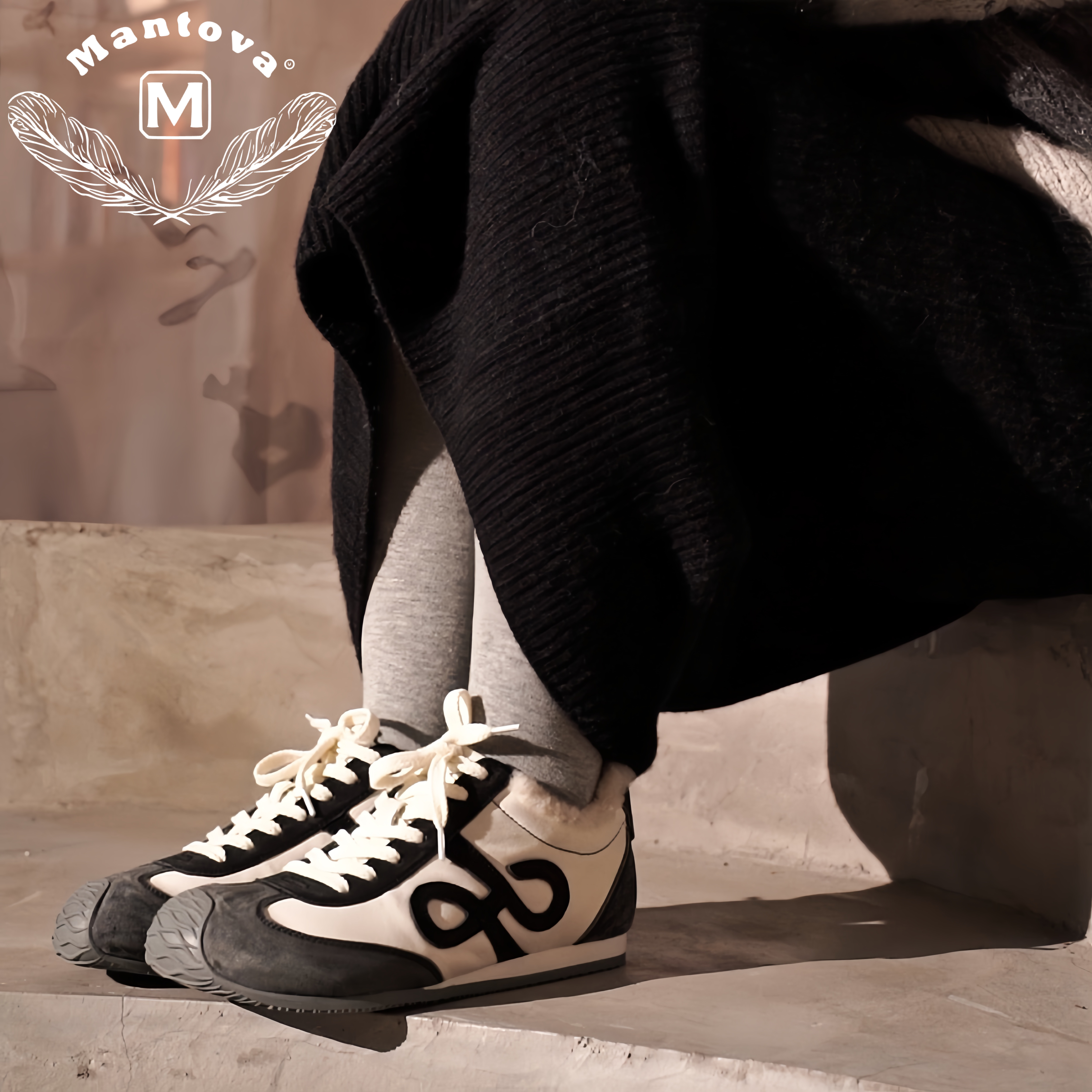 Mantova曼托瓦马皮加绒复古德训鞋休闲运动圆头系带百搭女单鞋,女鞋,德训鞋,淘宝优惠券,粉丝福利购,淘宝优惠卷