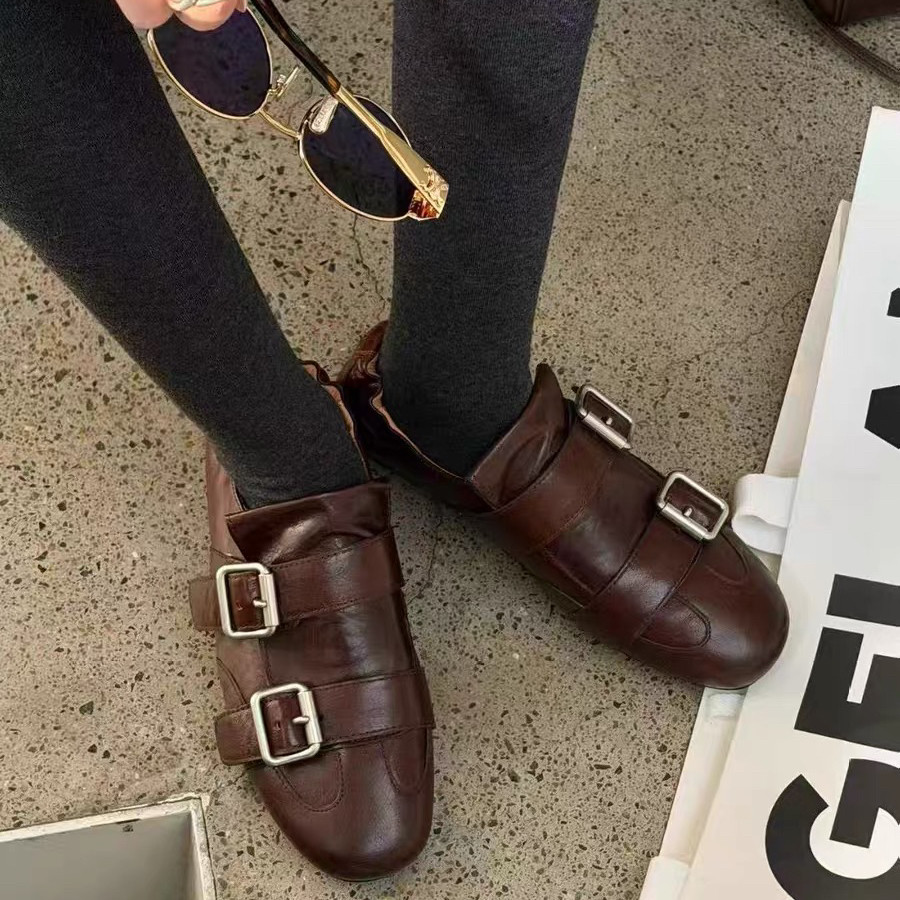 诗歌兰2026春季新款真皮双扣带穆勒鞋女鞋平底一脚蹬舒适百搭单鞋,女鞋,深口单鞋,淘宝优惠券,粉丝福利购,淘宝优惠卷