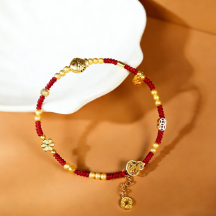 足银镀金金包银年年有余小鱼好运红绳手链转运珠招财编织手绳
