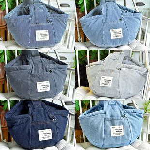 一阅心田小型犬牛仔背包可调节比熊小狗出行车载斜跨内胆秋冬保暖