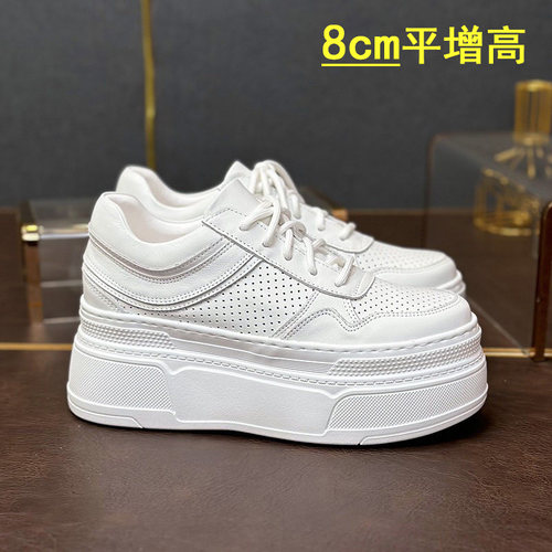 真皮镂空小个子超轻厚底小白鞋