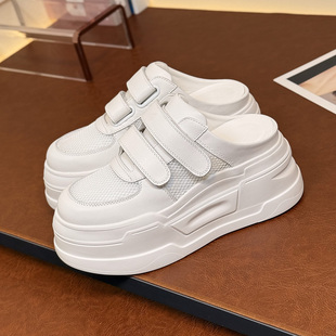 真皮厚底增高8cm包头半拖鞋无后跟懒人拖2026新款夏季女款小白鞋