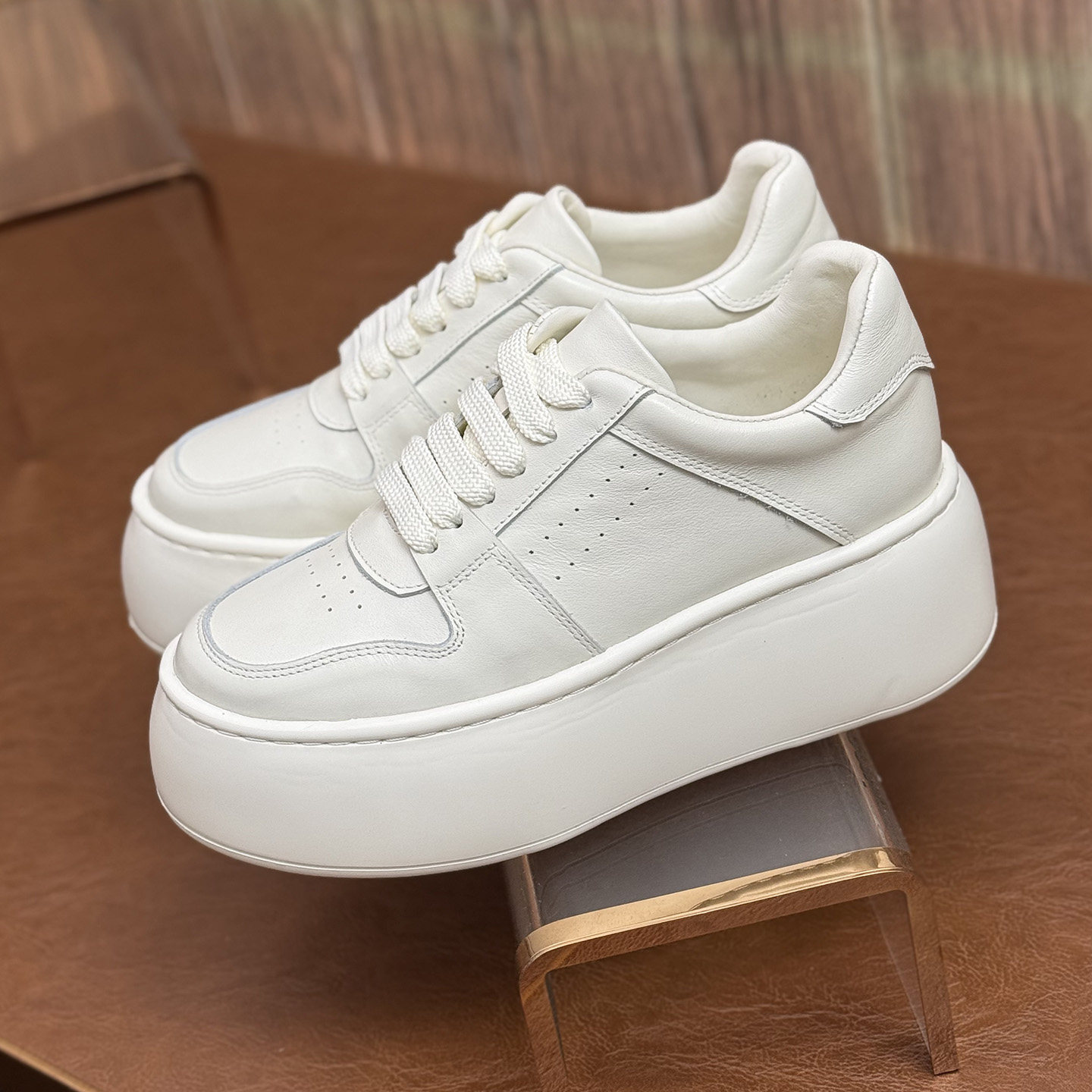 韩版厚底平增高松糕鞋女款2026新款春款真皮系带百搭休闲小白鞋,女鞋,松糕（摇摇）鞋,淘宝优惠券,粉丝福利购,淘宝优惠卷