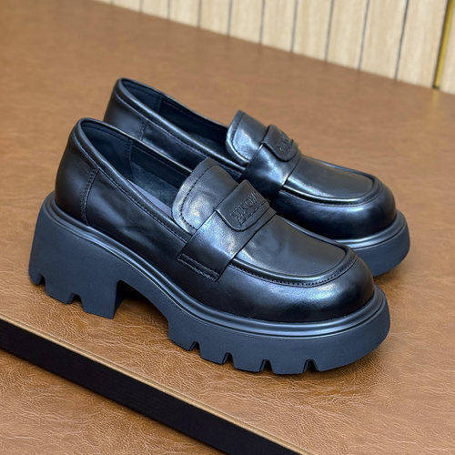 真皮轻便松糕厚底增高5cm乐福鞋女真皮百搭增高一脚蹬懒人小皮鞋