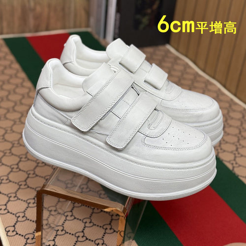 真皮厚底平增高6cm松糕小白鞋魔术贴做旧复古女鞋2026新款春款