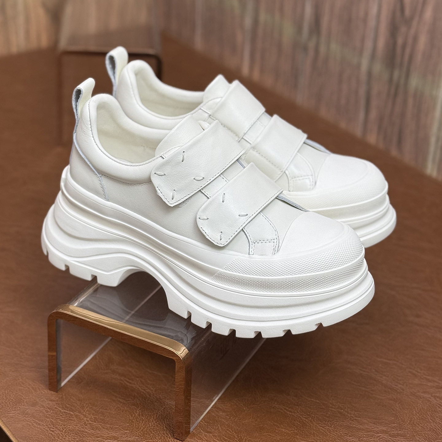 韩版厚底平增高8cm松糕鞋女款2026新款春款真皮魔术贴加绒小白鞋,女鞋,松糕（摇摇）鞋,淘宝优惠券,粉丝福利购,淘宝优惠卷