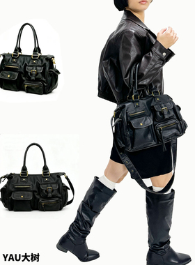 YAU大树 摩卡可可多口袋机车包潮酷单肩斜挎包美式复古托特包百搭