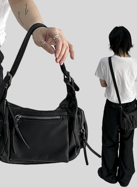 YAU大树 港风复古腋下包做旧水洗软皮单肩斜挎包多拉链机车辣妹包