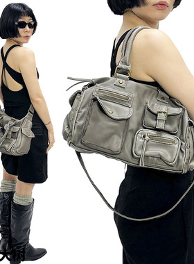 YAU大树 甜酷机车包轻便单肩斜挎包软皮复古手提包y2k小众设计包