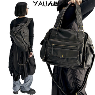 YAU大树 美式复古包哥特做旧机车包软皮波士顿包辣妹单肩斜挎包