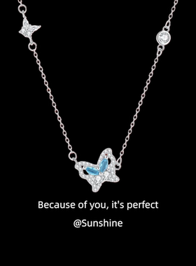 「冰蓝蝴蝶」纯银s999项链女轻奢小众高级感锁骨链送女友生日礼物