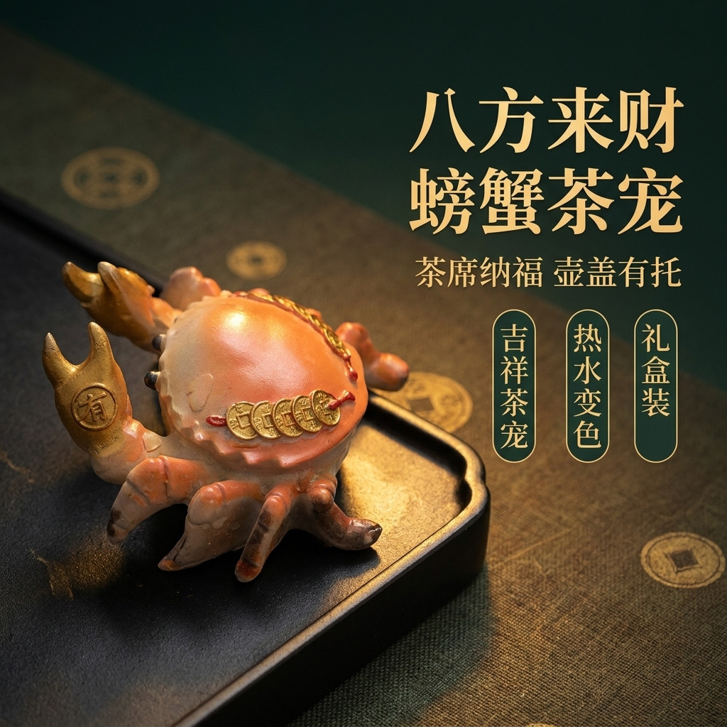 创意金钱螃蟹摆件冲水变色茶桌摆件精品可养茶玩功夫茶具送礼礼盒