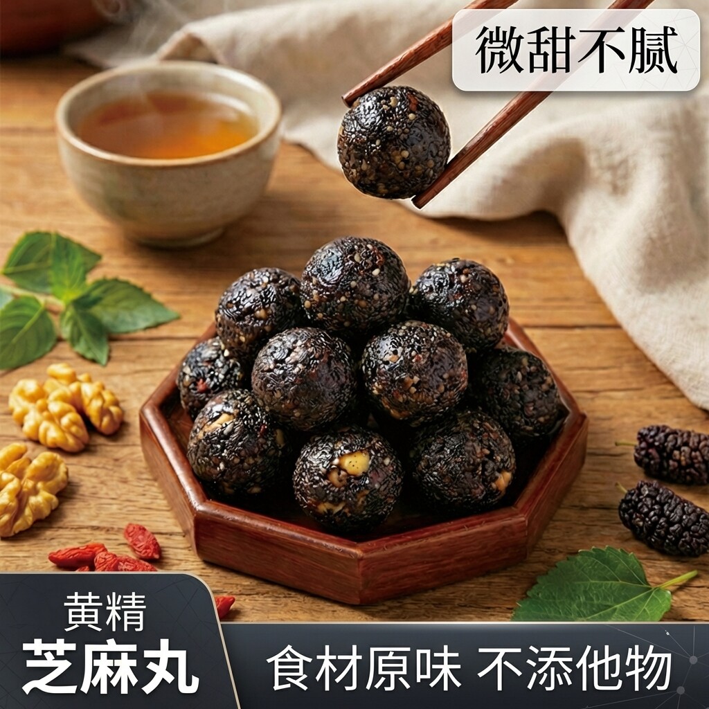 黄精黑芝麻丸轻食黑豆核桃五谷杂粮营养丰富独立小包装即食小丸子