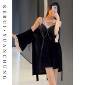 丝绒吊带睡衣冬2026新款 带胸垫 女生约会短裙性感蕾丝小胸聚拢套装