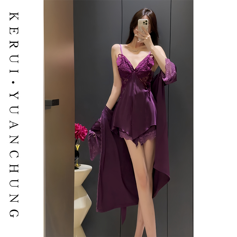 带胸垫性感新款月光丝家居服套装