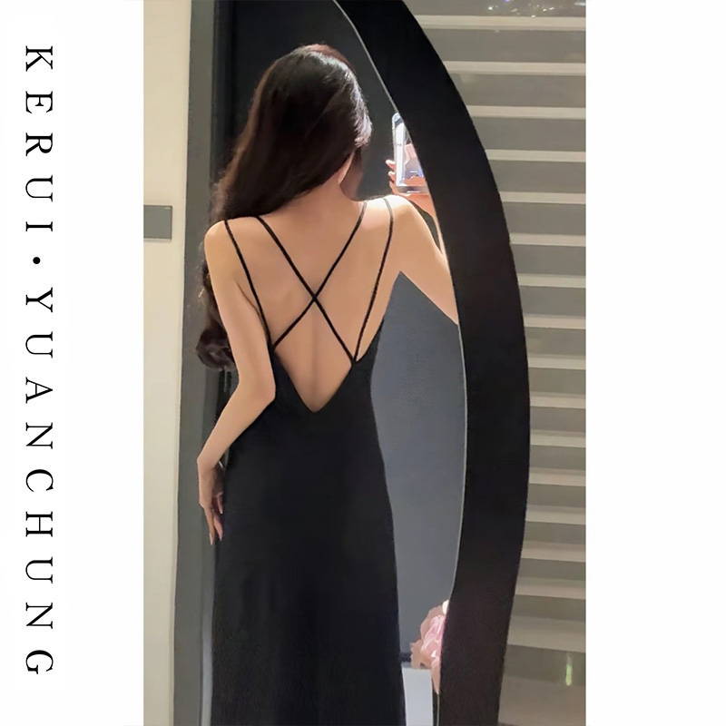 冰丝长款睡衣露背吊带新款禁欲系