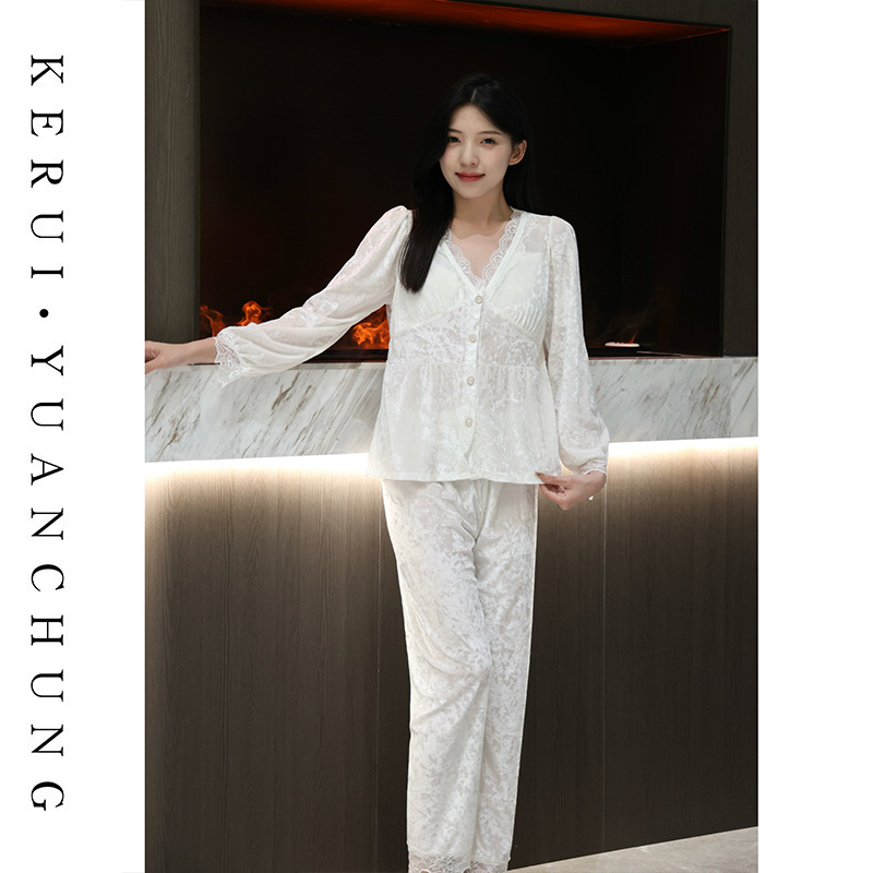 雪花绒带胸垫睡衣女可外穿