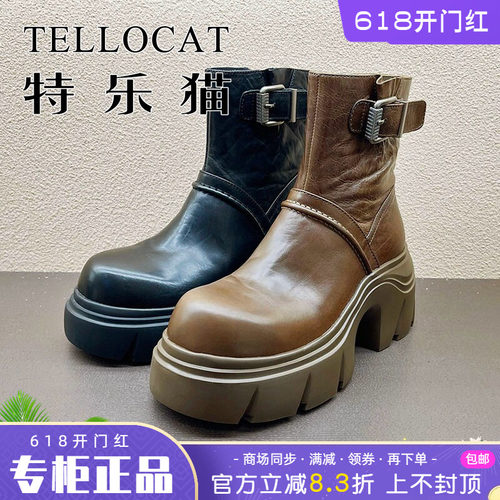 正品TELLOCAT特乐猫女靴2025秋新款高跟粗跟圆头短靴时尚性感