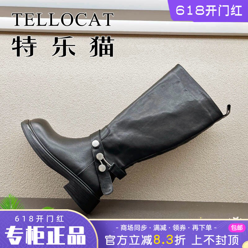正品TELLOCAT特乐猫女靴2025冬新款中跟粗跟圆头长靴时尚性感