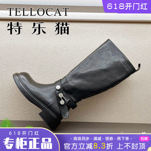 正品TELLOCAT特乐猫女靴2025冬新款中跟粗跟圆头长靴时尚性感