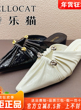 正品特乐猫女鞋热销春新款尖头粗跟低跟后空凉拖鞋THC41K31060