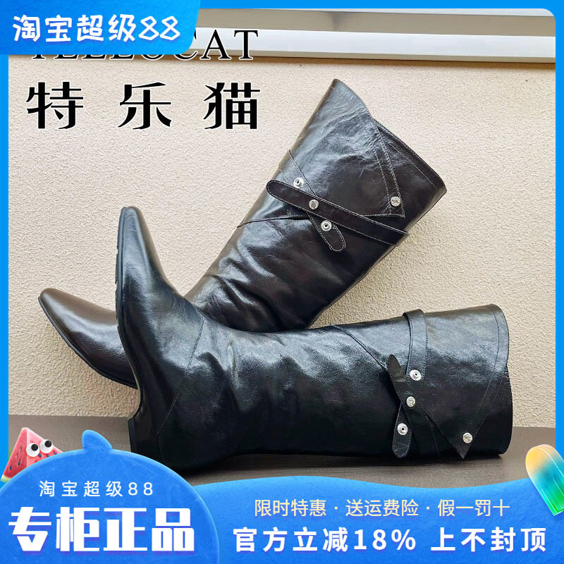 正品TELLOCAT特乐猫女靴2025冬新款中跟粗跟尖头长靴时尚性感