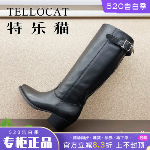 正品TELLOCAT特乐猫女靴2025秋新款中跟粗跟圆头长靴时尚性感