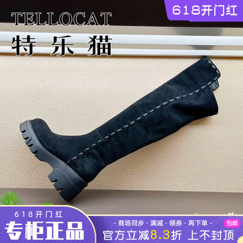 正品TELLOCAT特乐猫女靴2025冬新款高跟厚跟圆头长靴时尚性感