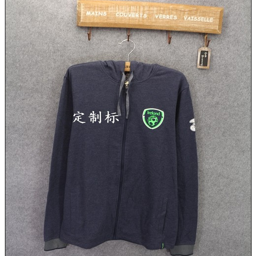 真牛 加绒男爱尔兰足球运动训练保暖拉链连帽卫衣 #22001