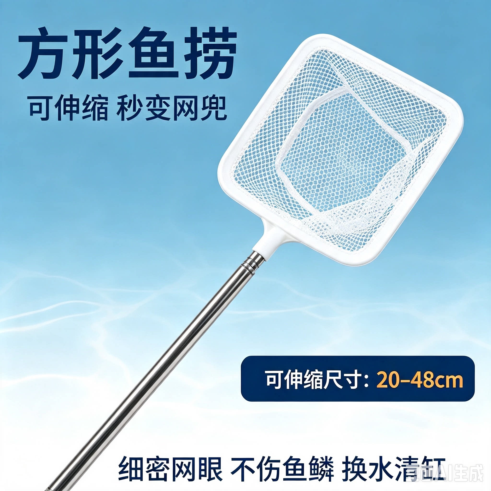 鱼缸3D捞鱼网鱼捞可拆卸不锈钢可伸缩鱼小型渔捞水族用品手抄鱼网